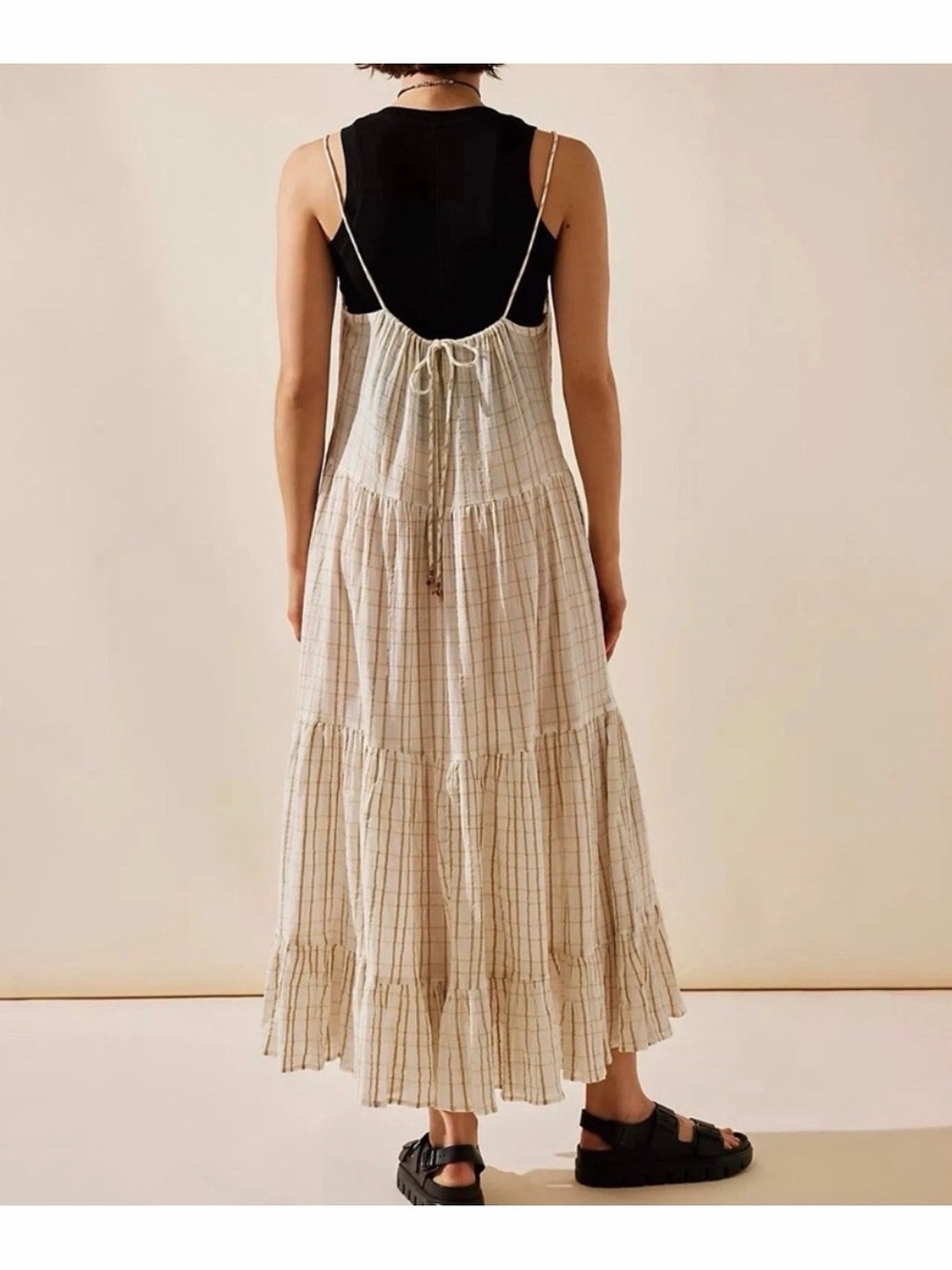 Free People Marigold Maxi Dress, Sz M, NWOT, Cream/Brown plaid - Picture 6 of 9